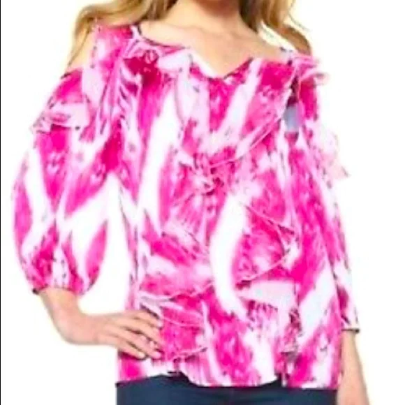 Hot in Hollywood | Women's cold shoulder ruffle top tunic - Picture 10 of 14